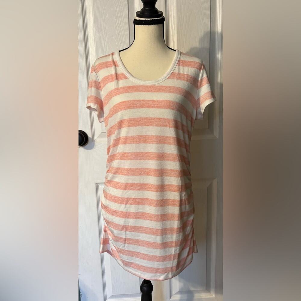 Market & Spruce Maternity Short Sleeve Top Women's Large Peach & White Stripe